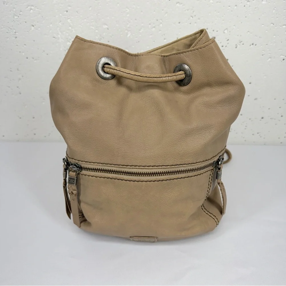 The SAK Taupe Leather Drawstring Backpack